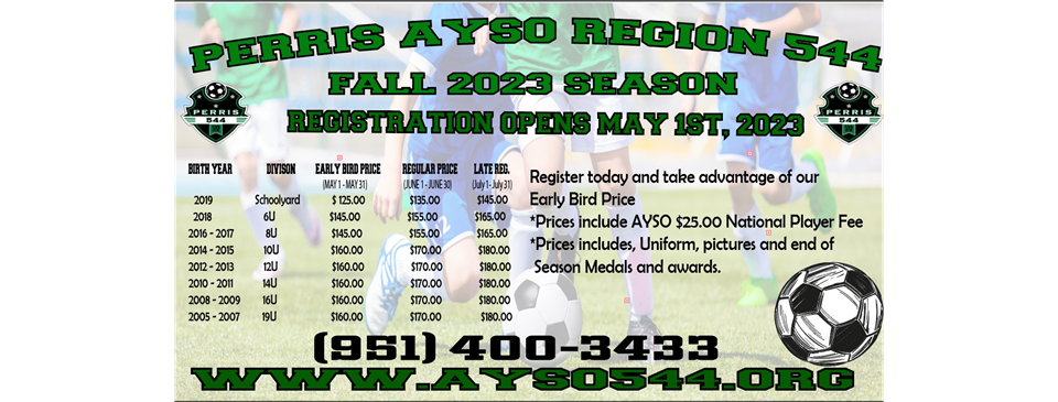 Fall Season 2023 Registration Opens May 1st !!!